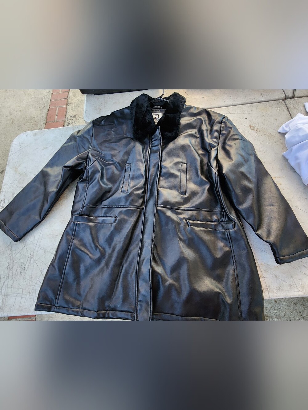 Rampage Black Faux Leather Coat with Faux Fur Collar Preowned